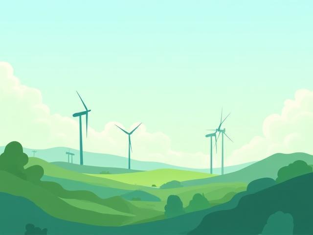 Illustratie van duurzame energieopslag met batterijen en windturbines